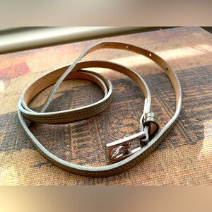 Gray Faux Patent Leather Skinny Belt: Silver Hardware, Medium. Length: 41 in